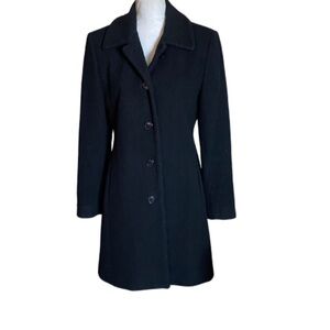 HALSTON STUDIO Classic Wool/ Rayon Women's Black Coat, Polyester Lining Size 8